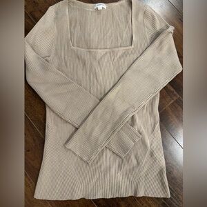 Beige Ribbed Crew Neck Sweater
